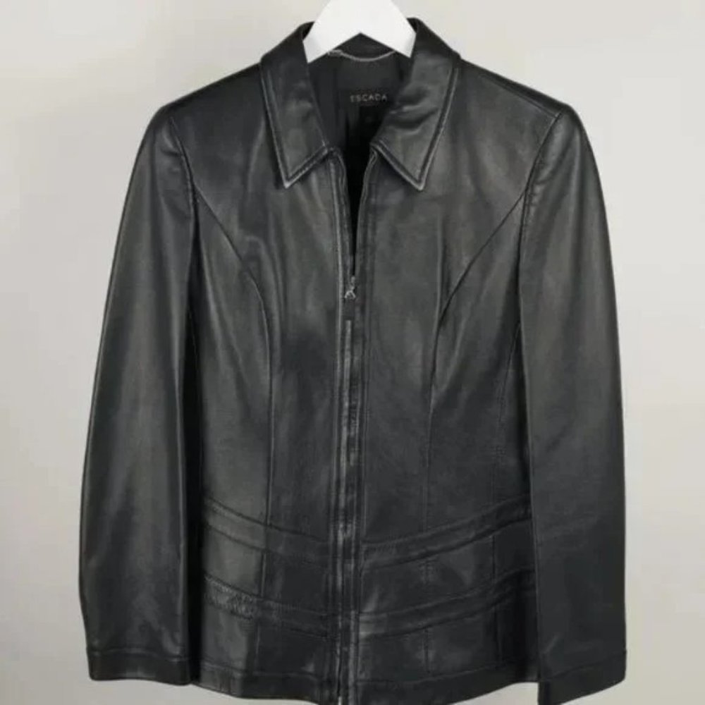 ESCADA レザー ジャケット 38号 Escada Black Tailored Leather Jacket - Gem